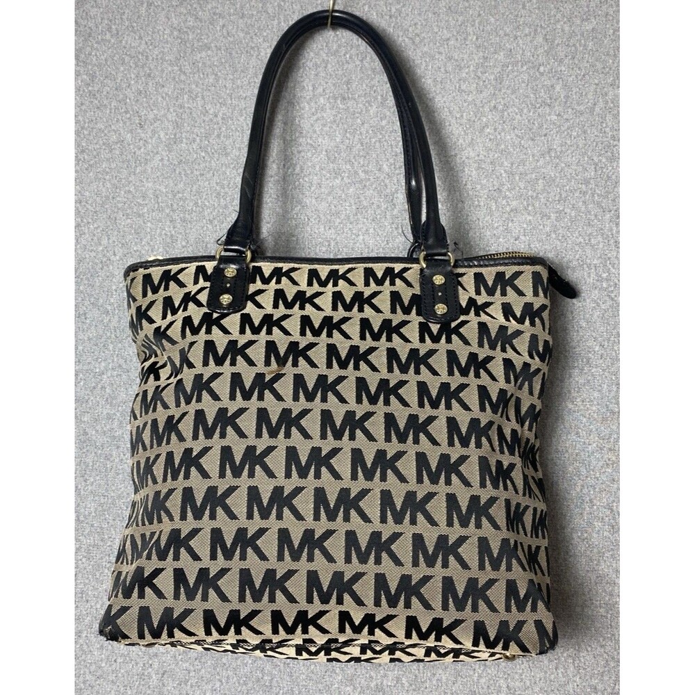 Michael Kors MK Logo Tote Bag Beige/Black Leather Handles ( SEE PIC)